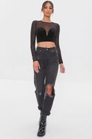 Women's Mesh Illusion Crop Top in Black Large