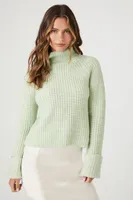 Women's Ribbed Turtleneck Sweater in Green Large