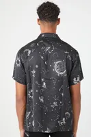 Men Satin Constellation Graphic Shirt in Black Small