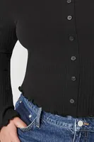 Women's Ribbed Bell-Sleeve Top in Black, 2X