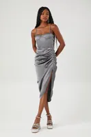 Women's Satin Ruched Bustier Midi Dress in Grey Small