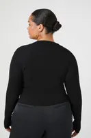 Women's Ribbed Zip-Up Sweater in Black, 0X