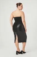 Women's Faux Leather Midi Tube Dress in Black, 3X