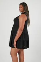 Women's Tiered Eyelet Mini Dress in Black, 3X