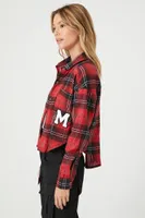 Women's Flannel Plaid Boston Terrier Shirt in Red Medium