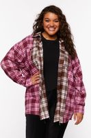 Women's Reworked Plaid Longline Shirt in Brown/Pink, 2X