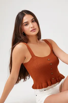 Women's Sweater-Knit Crop Top in Brown Large