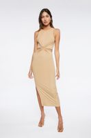 Women's Asymmetrical Cutout Maxi Dress in Taupe, XL