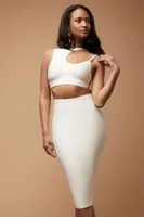 Women's Herve Leger Crop Top & Skirt Set in White Small