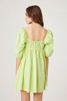 Women's Poplin Puff-Sleeve Babydoll Dress in Lime Small