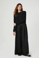 Women's Pleated Satin Palazzo Pants in Black Medium