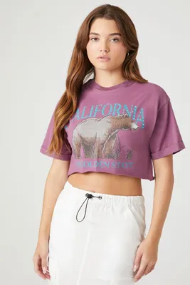 Women's Cropped California Graphic T-Shirt in Purple Small