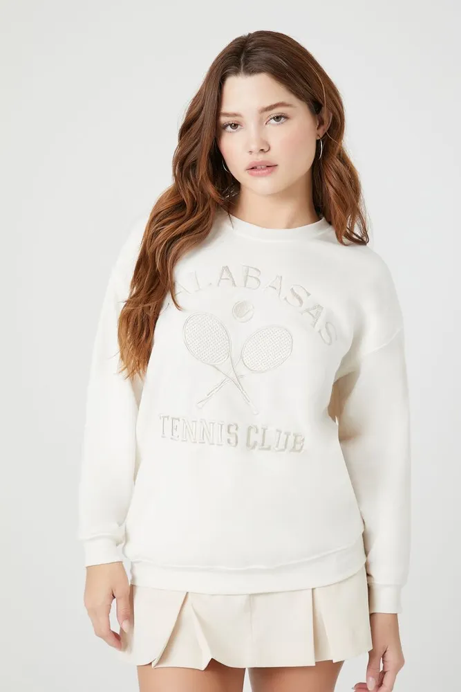 Women's Embroidered Calabasas Tennis Club Pullover in White Large