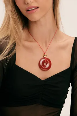 Women's Frasier Sterling Round Pendant Necklace in Red/Gold