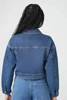 Women's Rhinestone-Trim Denim Trucker Jacket in Medium Denim