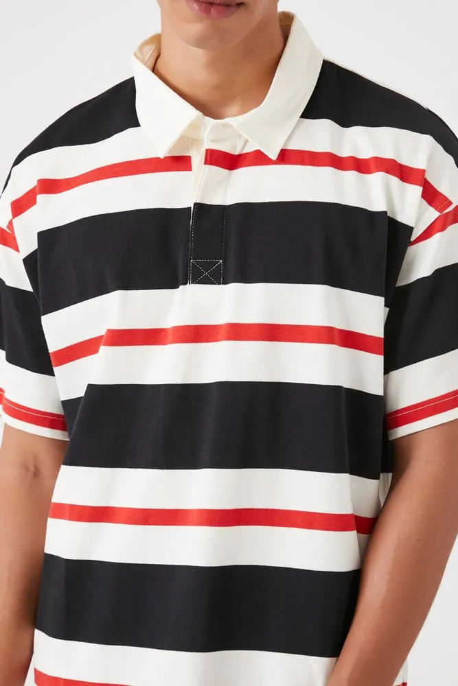 Men Striped Polo Shirt in Black Medium