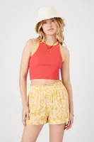 Women's Tropical Leaf Pull-On Shorts in Yellow Large