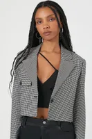 Women's Jacquard Checkered Cropped Blazer in Black/White Small