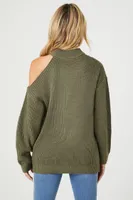 Women's Asymmetrical Open-Shoulder Sweater in Green Small