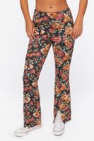 Women's Faux Suede Floral Print Flare Pants in Black Medium