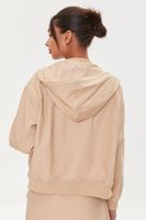 Women's Canvas Zip-Up Drawstring Hoodie in Khaki Small