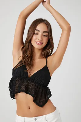 Women's Lace Handkerchief Cropped Cami in Black, XL