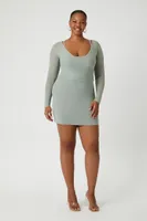 Women's Surplice Combo Sweater Dress in Green Haze, 1X