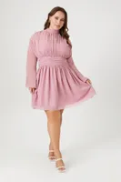 Women's Shirred Chiffon Mini Dress in Mauve, 3X