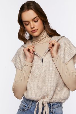 Women's Drawstring Sweater-Knit Vest in Oatmeal Large