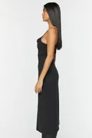 Women's Cowl Neck Slit Midi Dress in Black Large