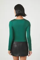 Women's Long-Sleeve V-Neck Top in Green Large