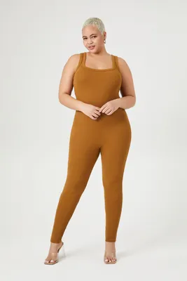 Women's Ribbed Knit Tank Jumpsuit in Cigar, 3X