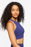 Women's Cotton-Blend Longline Sports Bra in Navy, XS