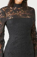 Women's Lace Mock Neck Bodycon Mini Dress in Black Small