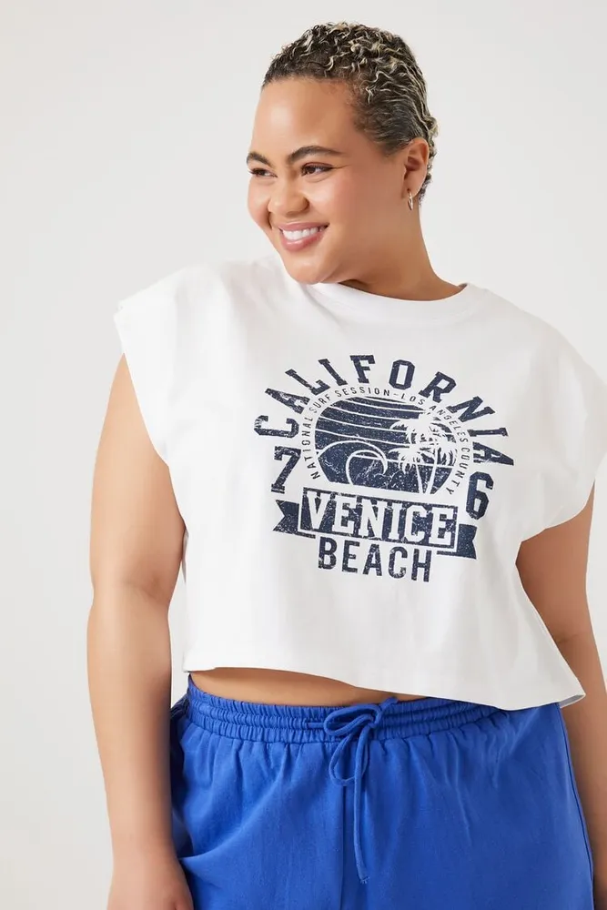 Women's Venice Beach Muscle T-Shirt in White, 3X