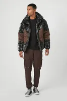 Men Faux Patent Leather Puffer Jacket in Black/Cocoa Small