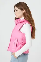 Women's Faux Leather Quilted Puffer Vest in Pink Large