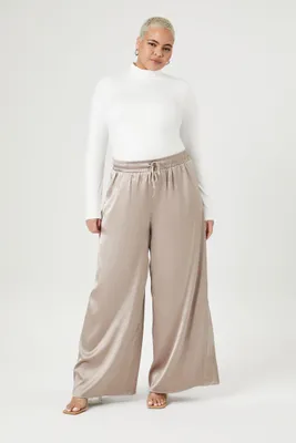 Women's Satin Wide-Leg Pants in Grey, 1X