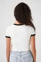 Women's Cropped Ringer T-Shirt in White/Black Small