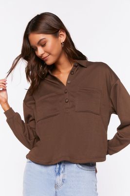 Women's Half-Button Long-Sleeve Shirt Brown