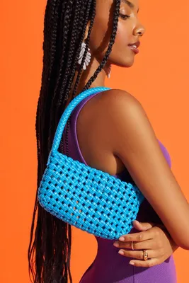 Women's Basketwoven Shoulder Bag in Blue