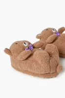 Women's Plush Teddy Bear House Slippers in Brown Medium