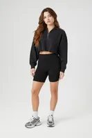 Women's Cropped Fleece Half-Zip Pullover in Black, XS