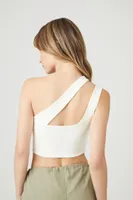 Women's One-Shoulder Cutout Crop Top in White, XL