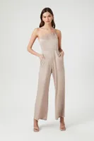 Women's Satin Asymmetrical Jumpsuit in Goat, XS