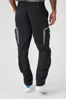 Men Slim-Fit Contrasting 3D Cargo Pants in Black/Grey, XXL