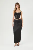 Women's Sheer Mesh Corset Crop Top in Black, XL
