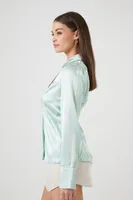 Women's Satin Trumpet-Sleeve Shirt in Pale Green Large