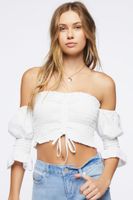 Women's Smocked Off-the-Shoulder Crop Top in White, XS