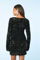 Women's Sequin Keyhole Mini Dress in Black, XS